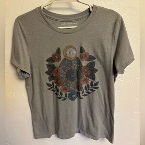 Lucky Brand Gray Floral Graphic Tee. Large